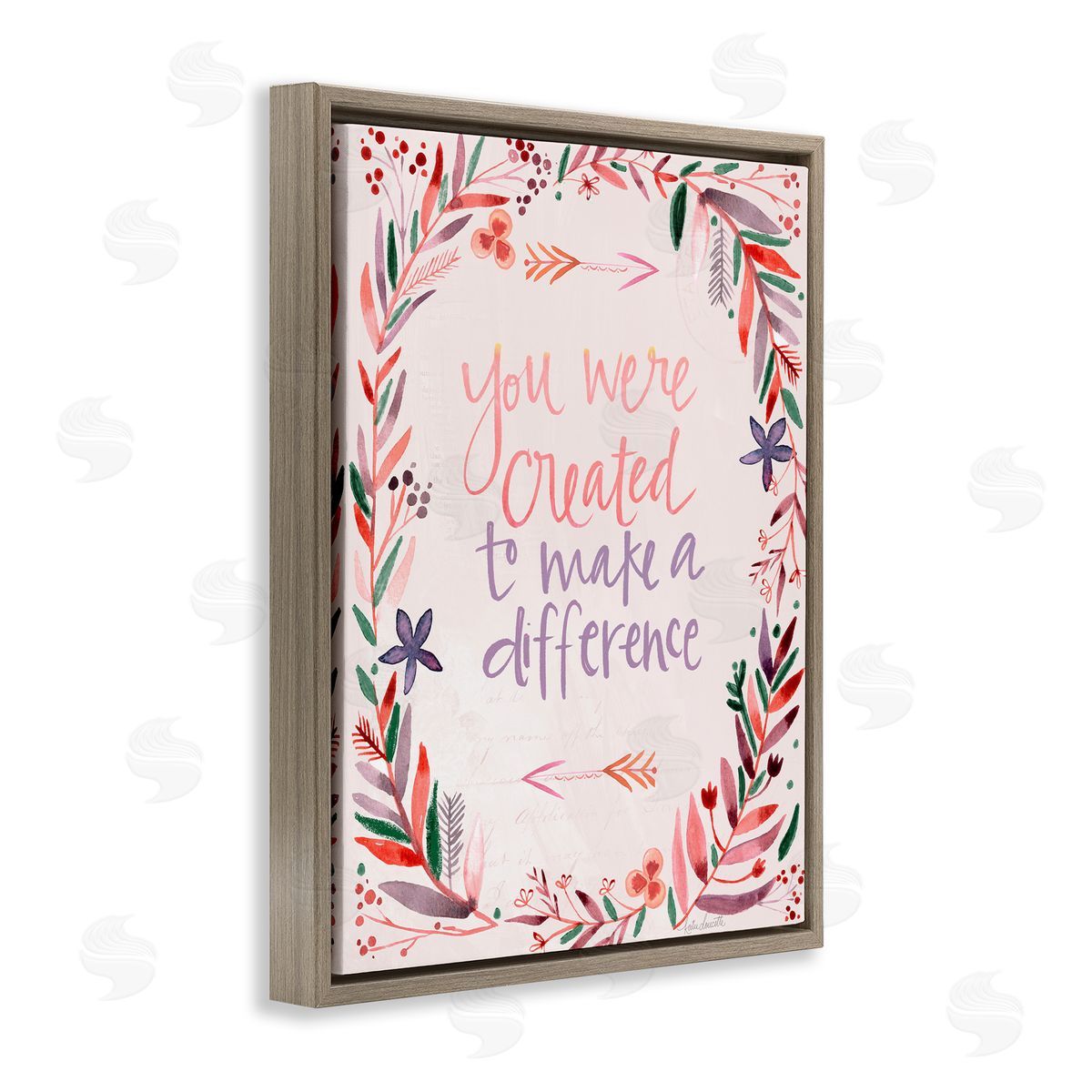 Katie Doucette Created to Make a Difference Floral Border Brown Floater Frame Canvas Art