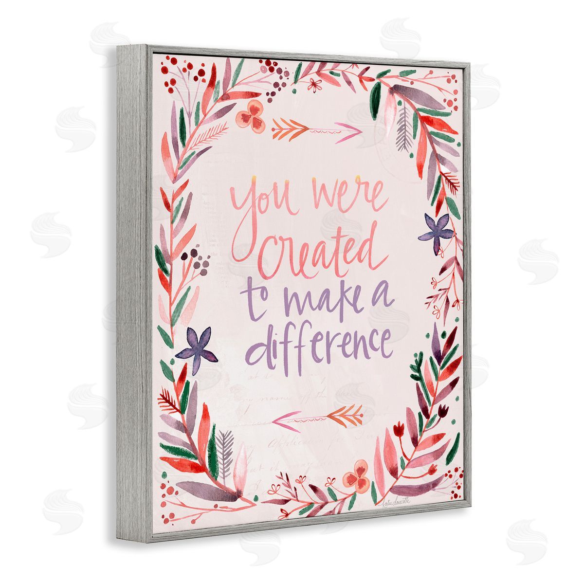 Katie Doucette Created to Make a Difference Floral Border Gray Framed Giclee Wall Art