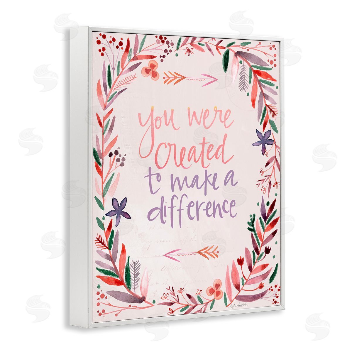 Katie Doucette Created to Make a Difference Floral Border White Framed Giclee Wall Art