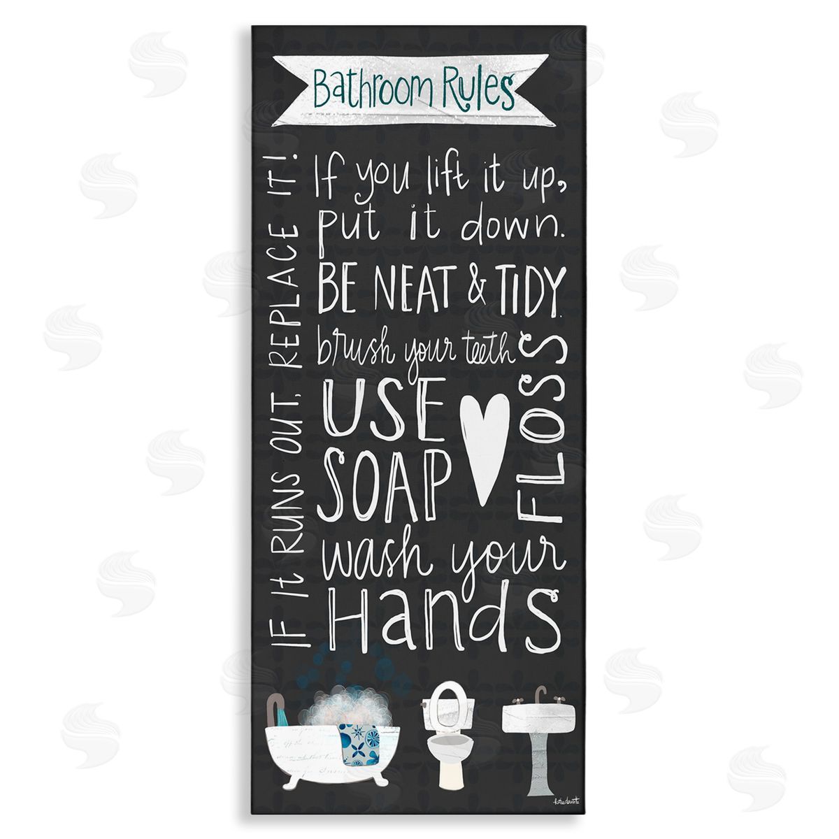 Whimsical Bathroom Rules Sign Canvas Wall Art, Home Decor by Katie Doucette