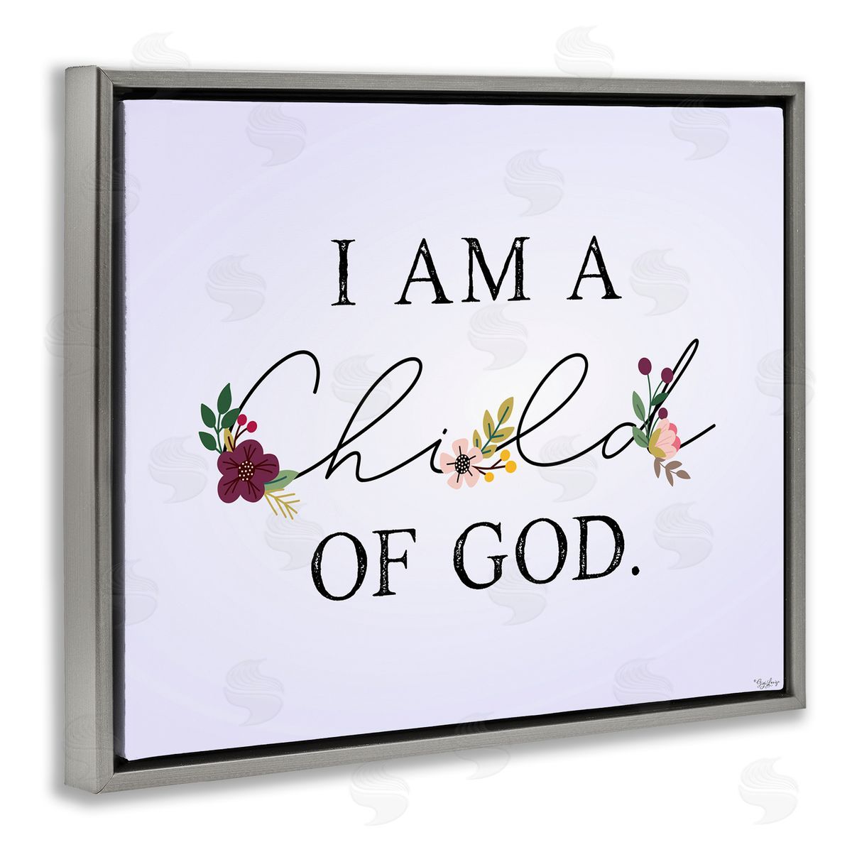 Gigi Louise Floral Child Of God over Purple Gray Floater Frame Canvas Art