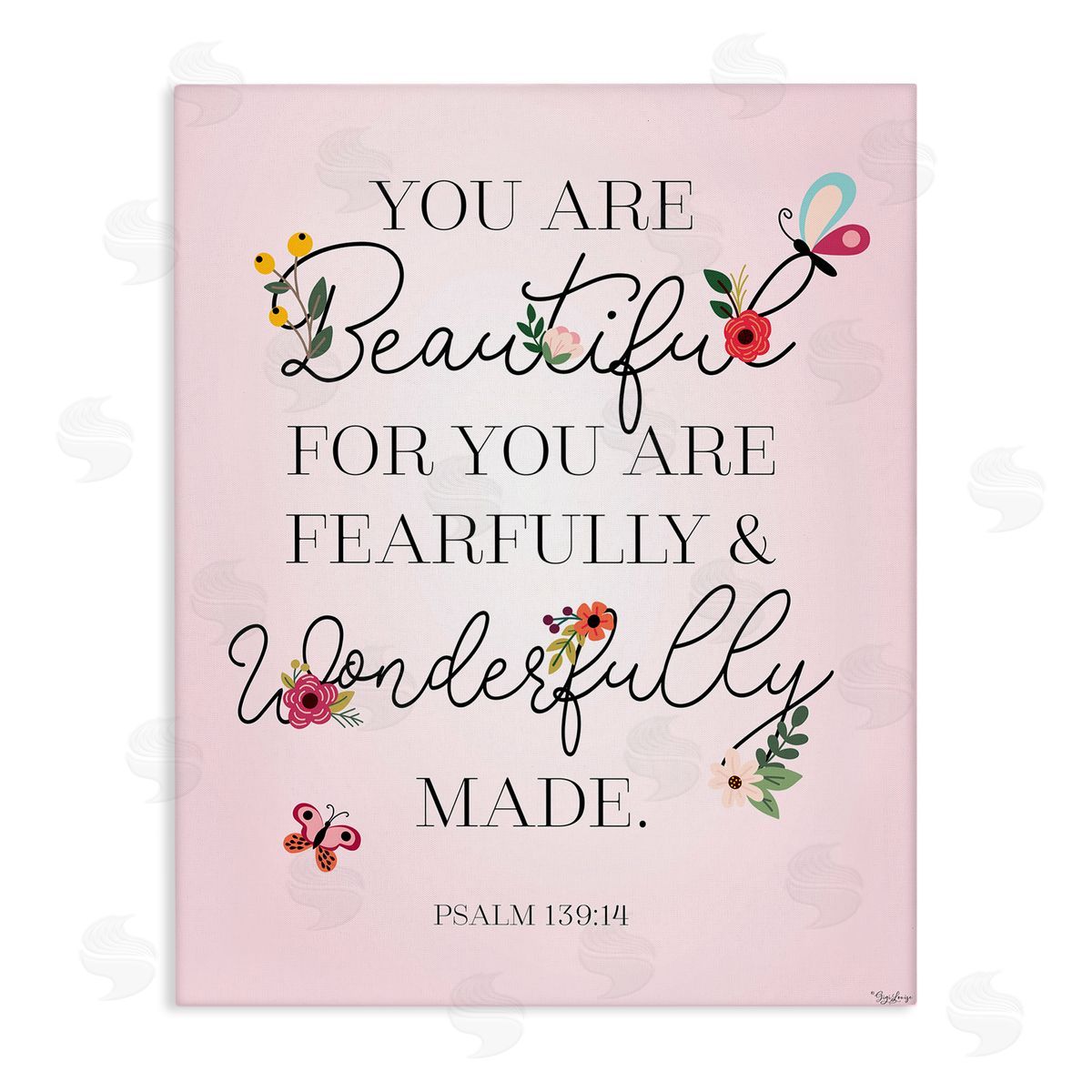 Gigi Louise Wonderfully Made Psalm Floral Pink Canvas Wall Art