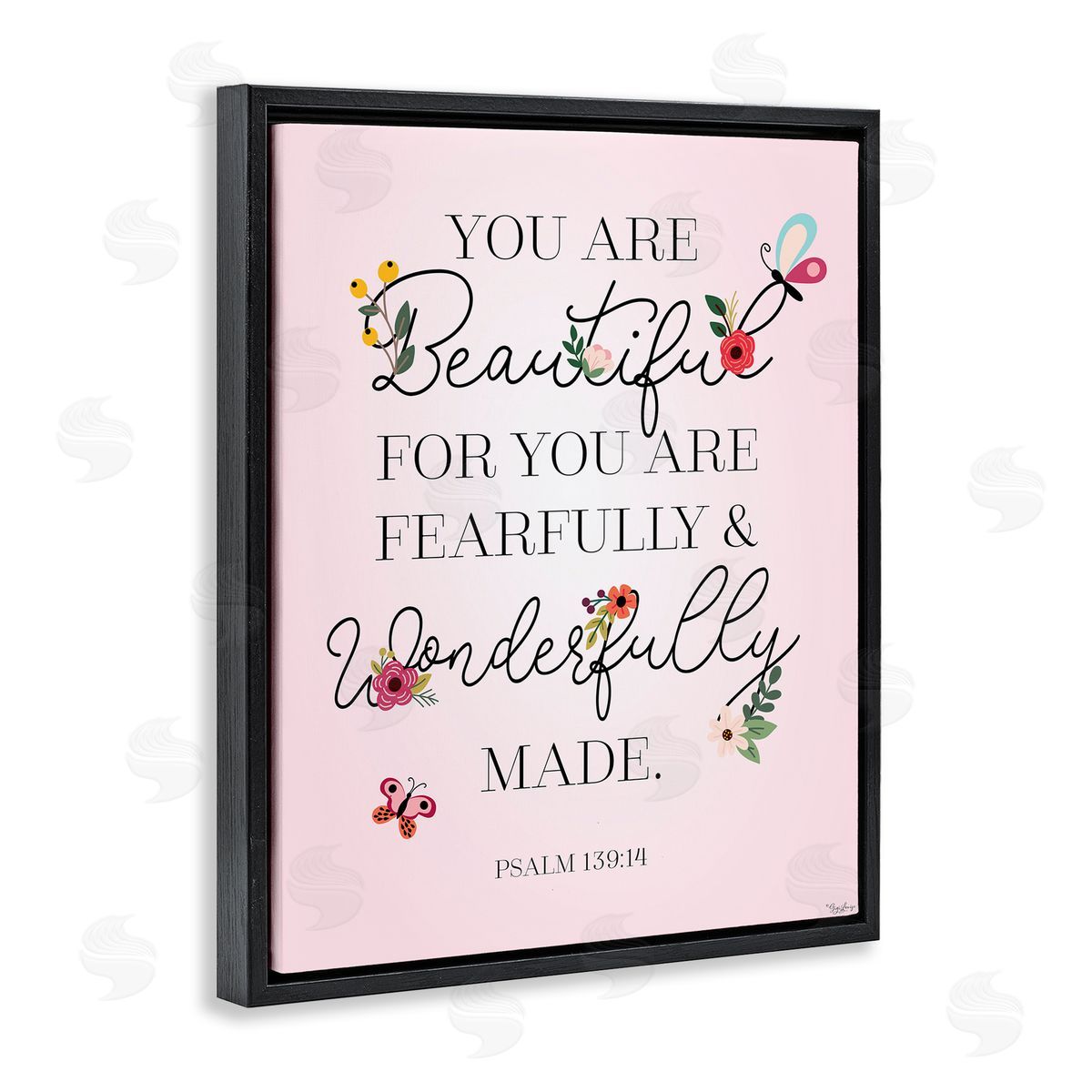 Gigi Louise Wonderfully Made Psalm Floral Pink Black Floater Frame Canvas Art