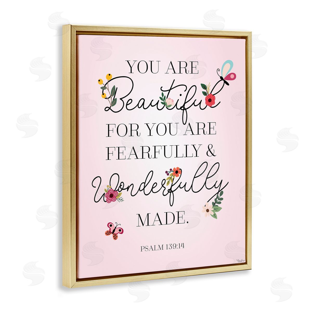 Gigi Louise Wonderfully Made Psalm Floral Pink Gold Floater Frame Canvas Art