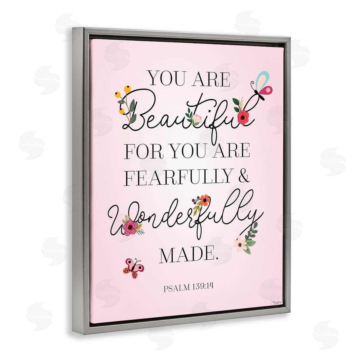 Gigi Louise Wonderfully Made Psalm Floral Pink Gray Floater Frame Canvas Art
