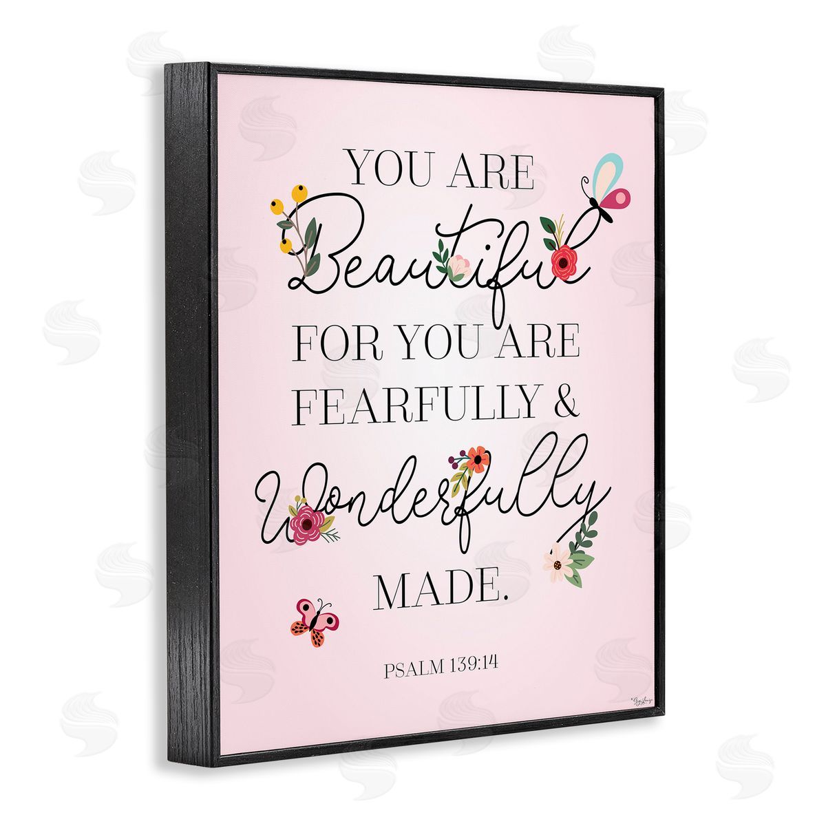 Gigi Louise Wonderfully Made Psalm Floral Pink Black Framed Giclee Wall Art