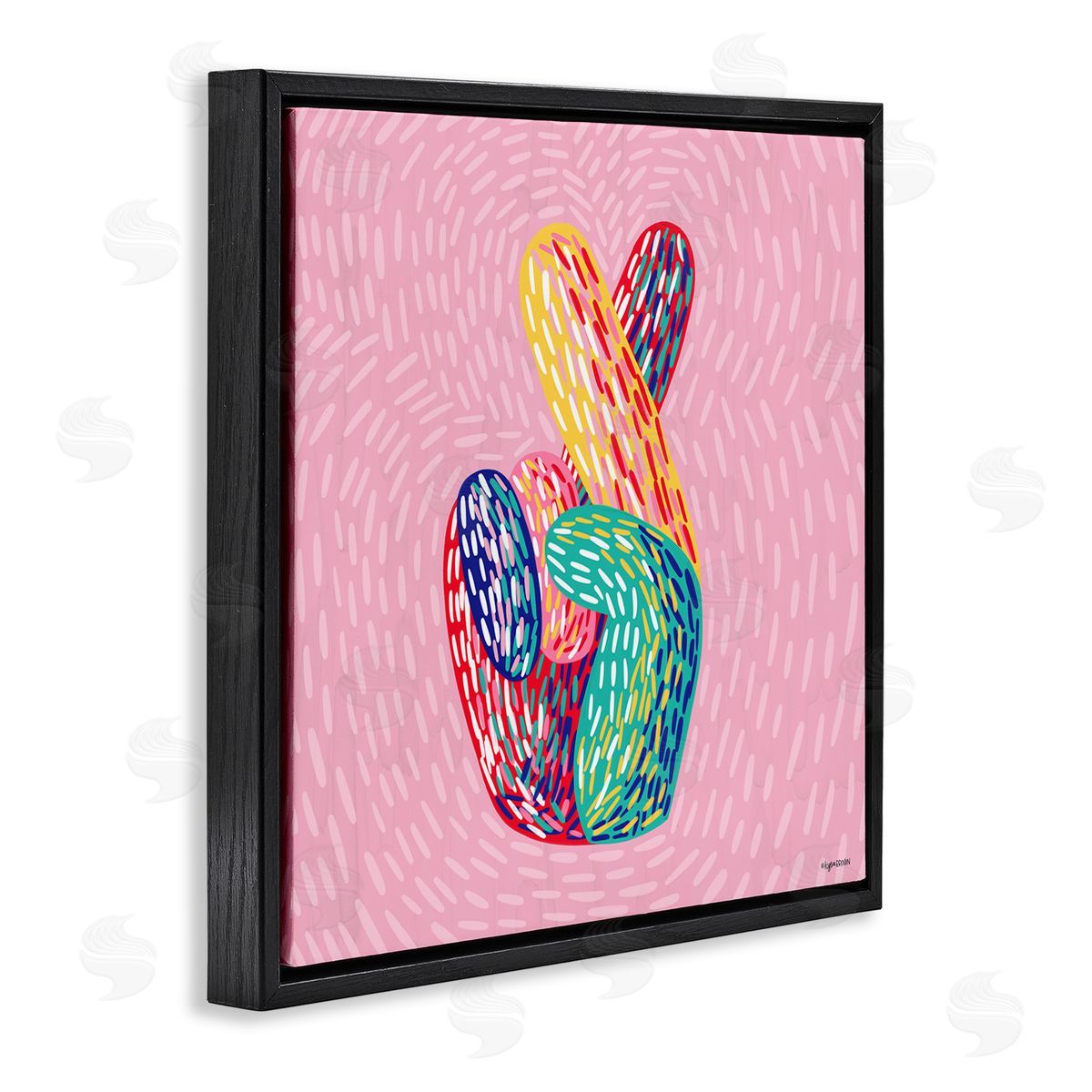 Lady Louise Designs Fingers Crossed Abstract Line Pattern Black Floater Frame Canvas Art