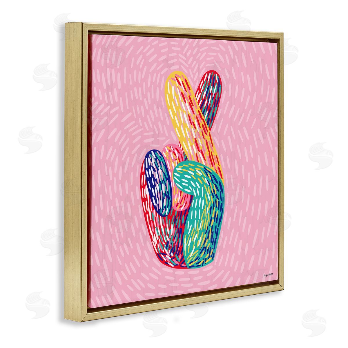 Lady Louise Designs Fingers Crossed Abstract Line Pattern Gold Floater Frame Canvas Art