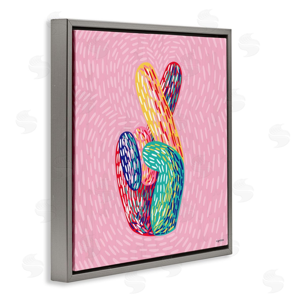 Lady Louise Designs Fingers Crossed Abstract Line Pattern Gray Floater Frame Canvas Art
