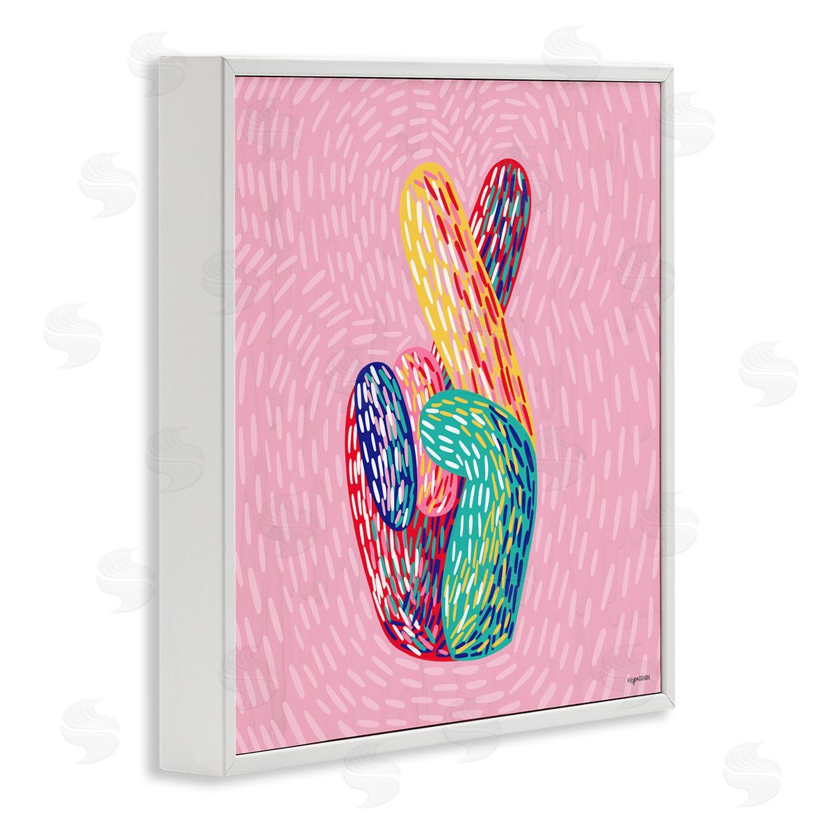 Lady Louise Designs Fingers Crossed Abstract Line Pattern White Framed Giclee Wall Art