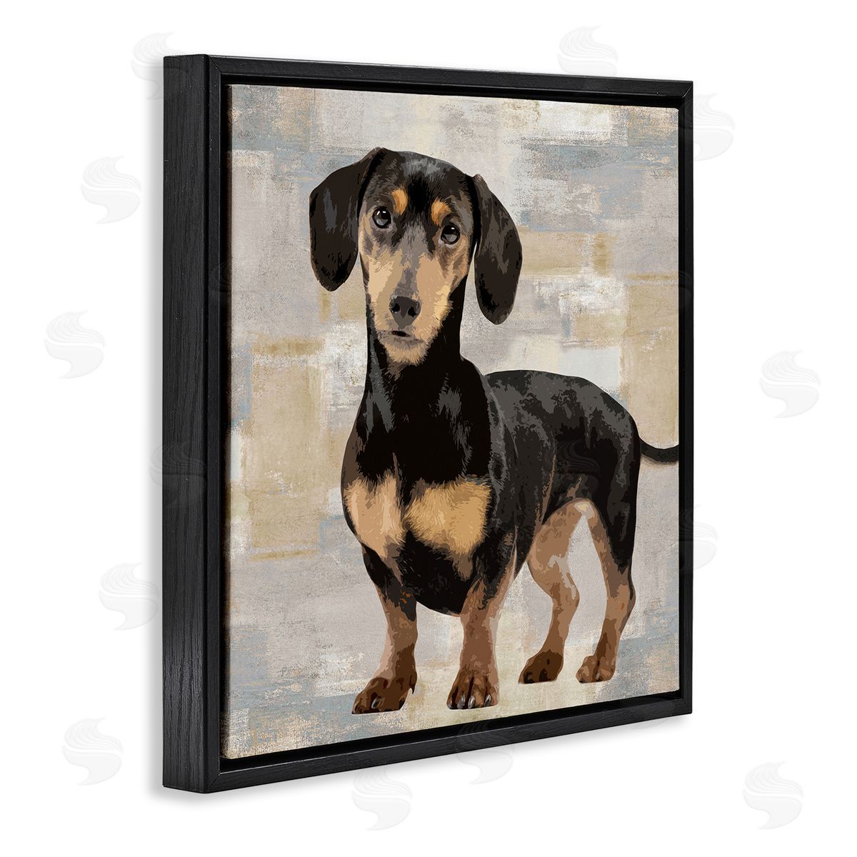 Keri Rodgers Dachshund Dog Portrait Neutral Patchwork Black Floater Frame Canvas Art