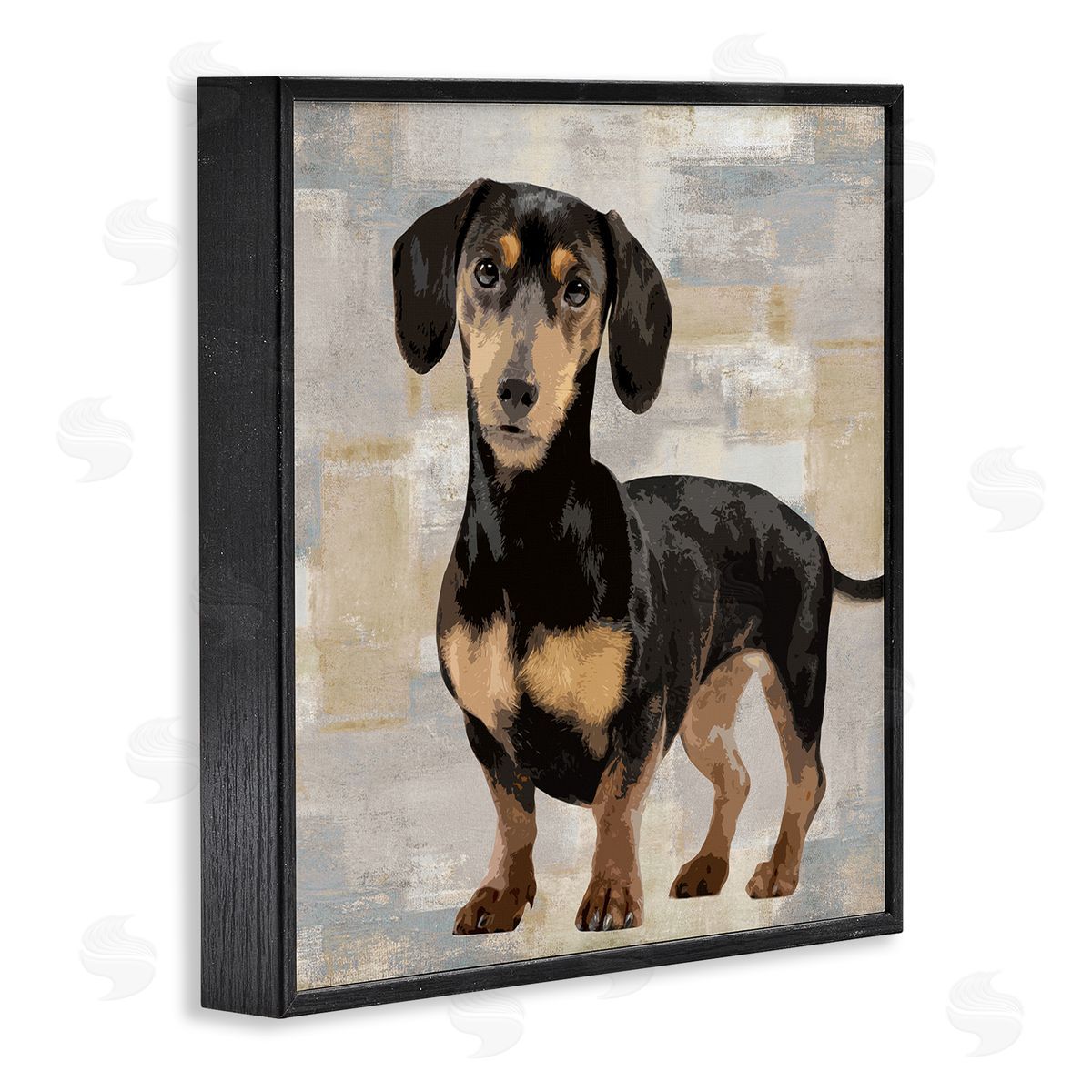 Keri Rodgers Dachshund Dog Portrait Neutral Patchwork Black Framed Giclee Wall Art