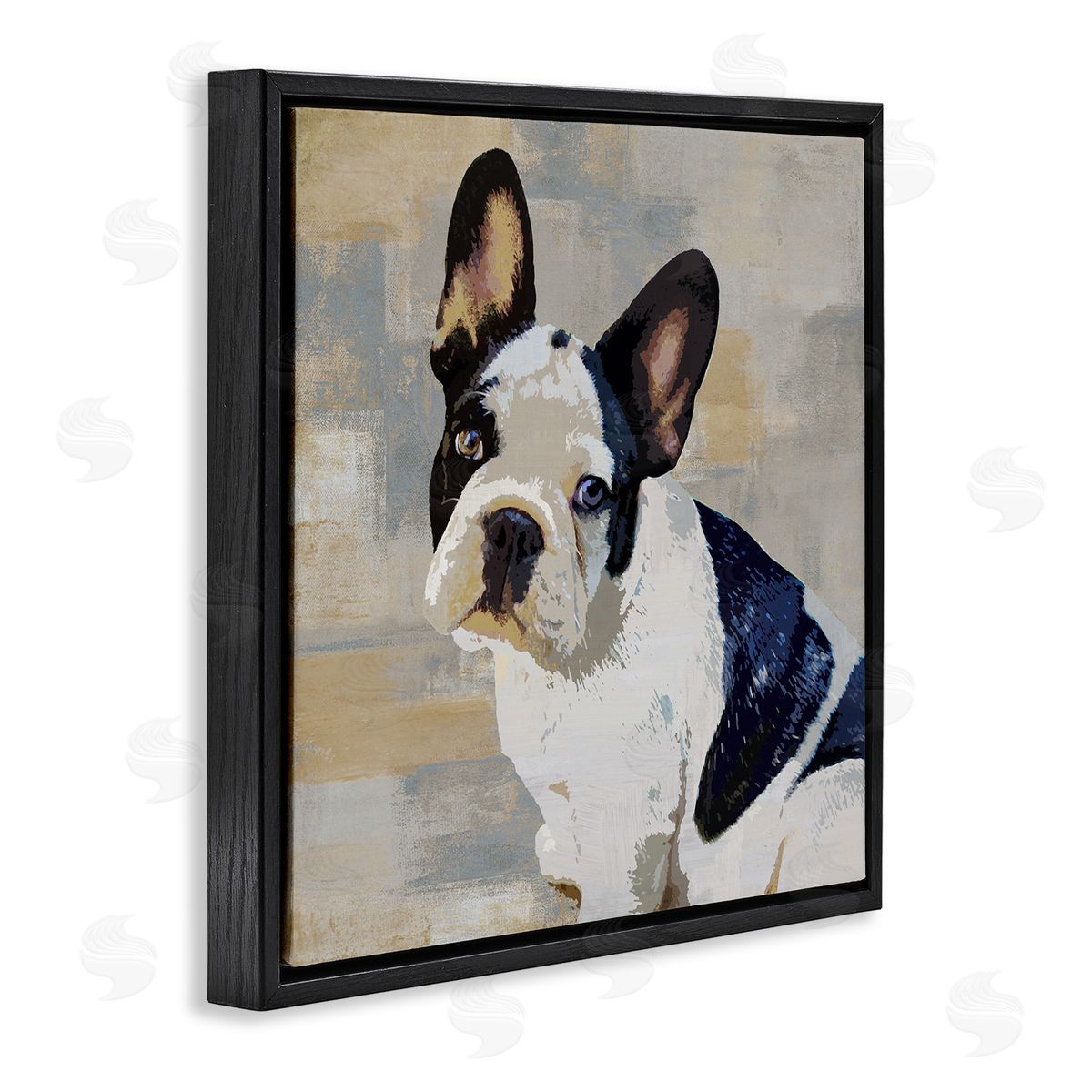 Keri Rodgers French Bulldog Dog Neutral Patchwork Black Floater Frame Canvas Art