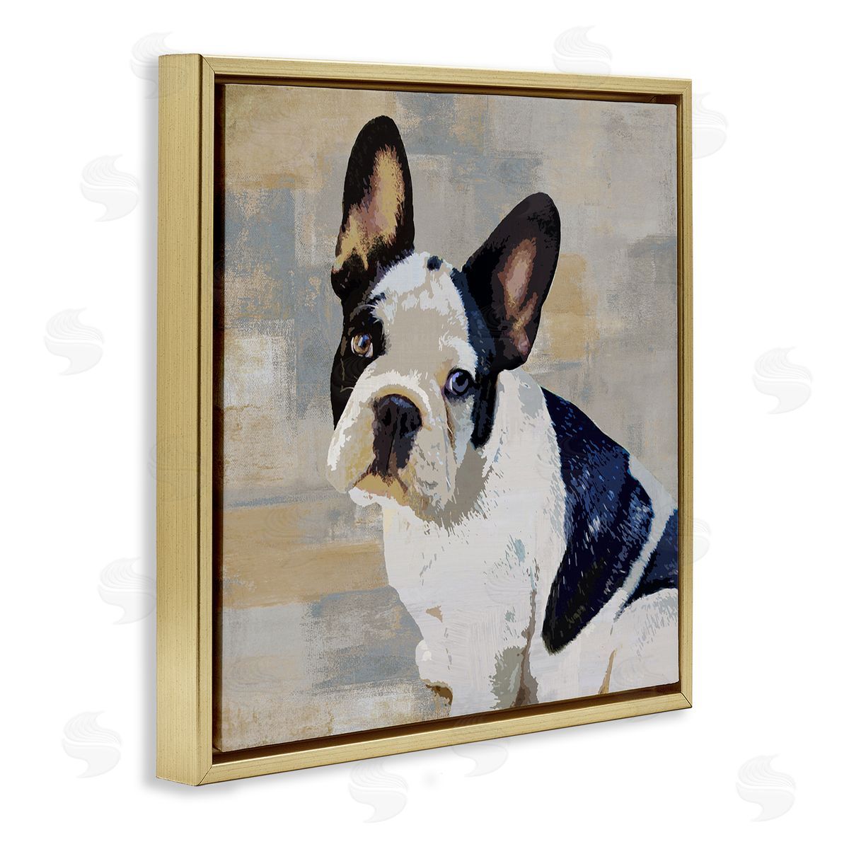 Keri Rodgers French Bulldog Dog Neutral Patchwork Gold Floater Frame Canvas Art