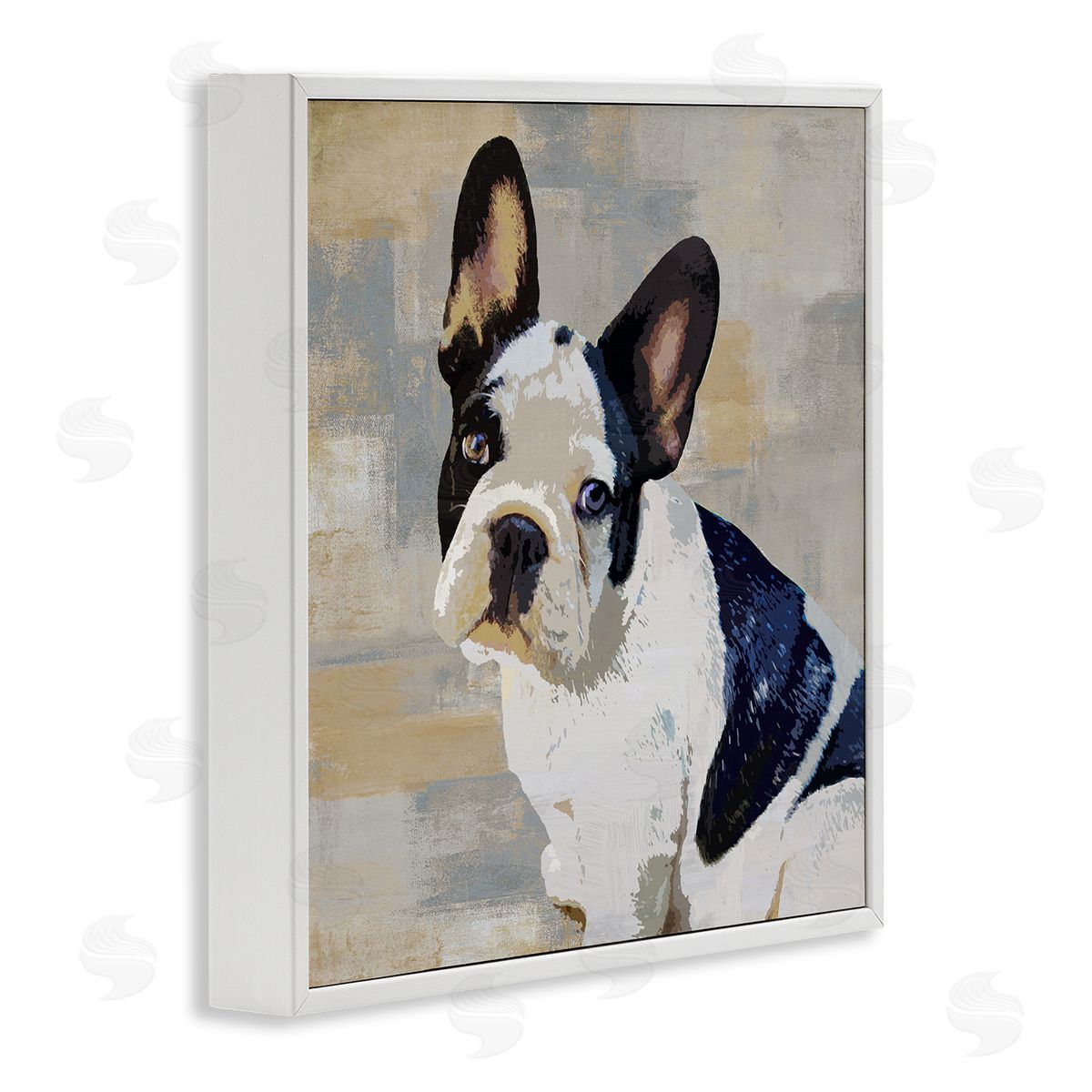 Keri Rodgers French Bulldog Dog Neutral Patchwork White Framed Giclee Wall Art