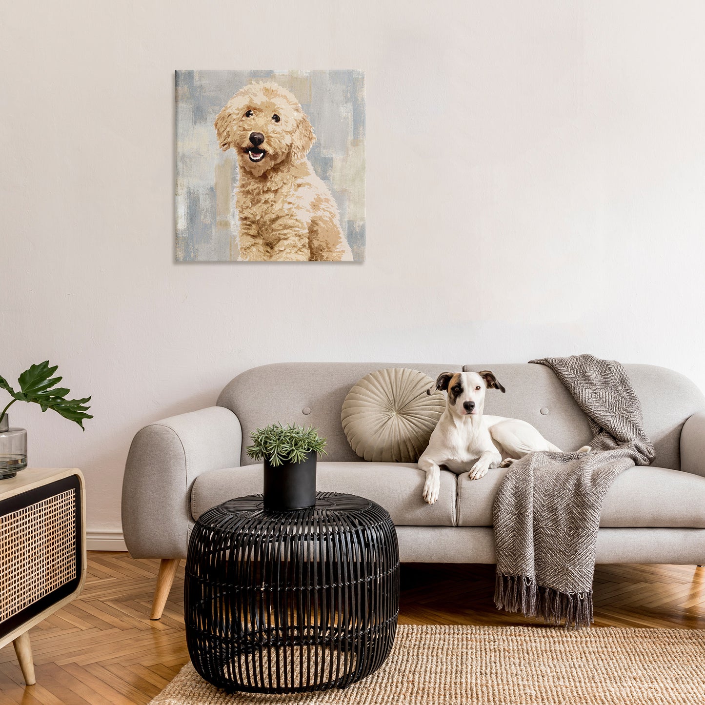 Smiling Labradoodle Dog Canvas Wall Art in Room, Home Decor by Keri Rodgers