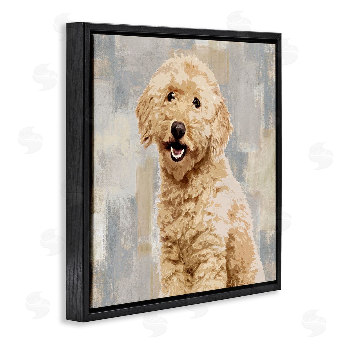 Smiling Labradoodle Dog Black Floating Frame Canvas Wall Art, Home Decor by Keri Rodgers