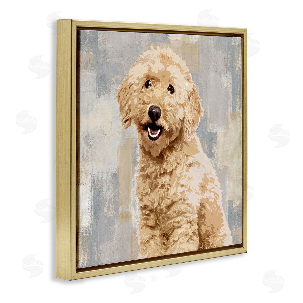 Smiling Labradoodle Dog Gold Floating Frame Canvas Wall Art, Home Decor by Keri Rodgers