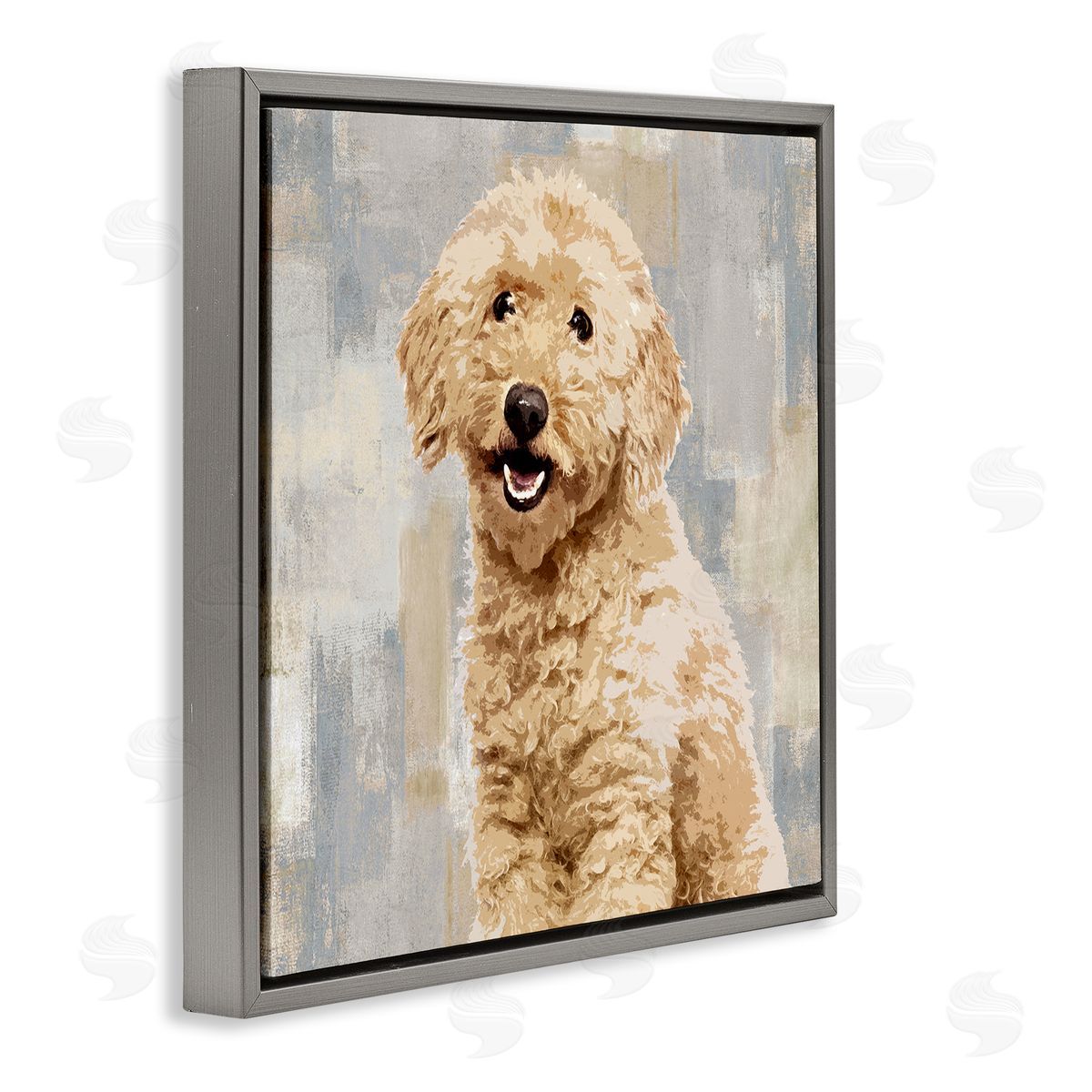 Smiling Labradoodle Dog Grey Floating Frame Canvas Wall Art, Home Decor by Keri Rodgers