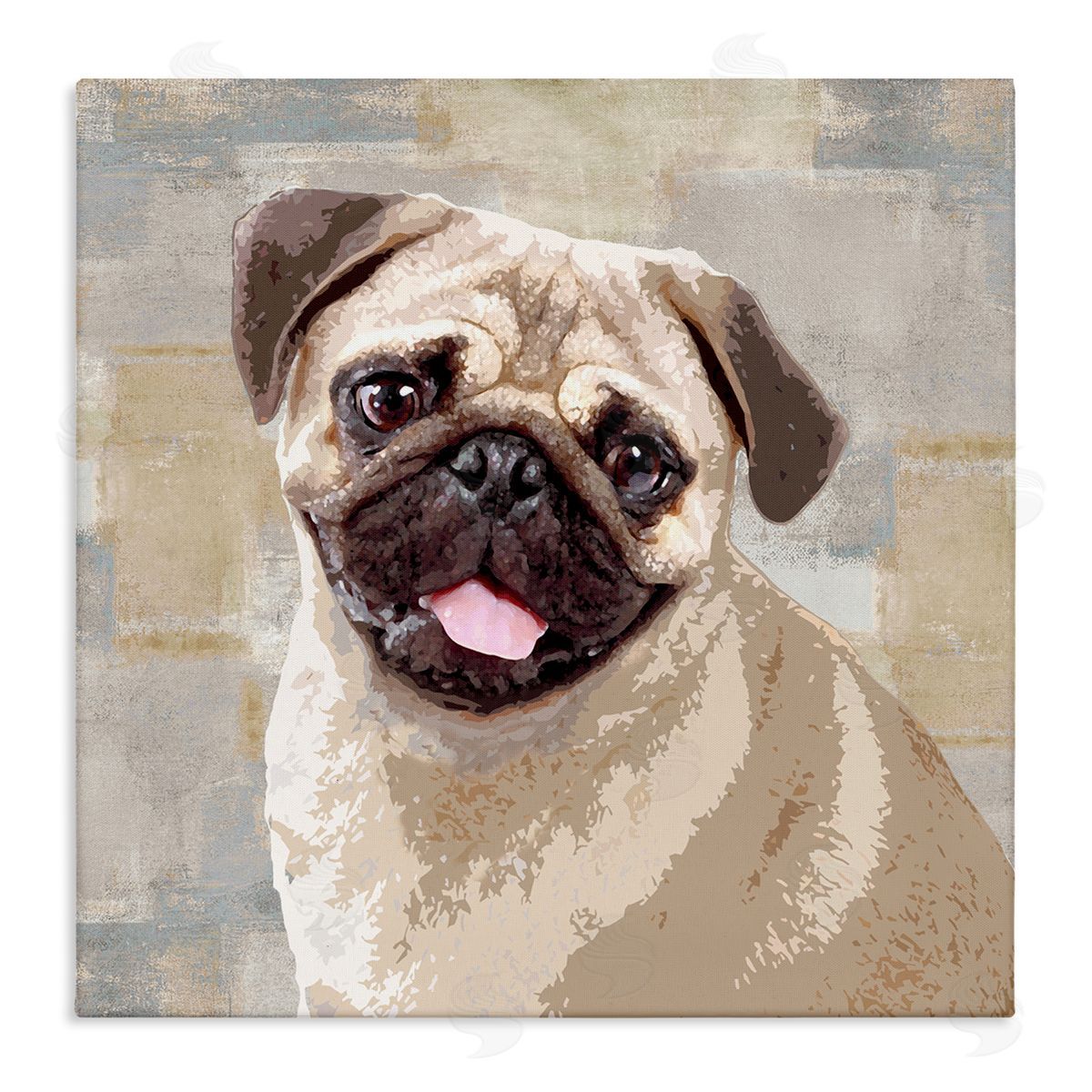 Keri Rodgers Happy Pug Dog Patchwork Pattern Canvas Wall Art