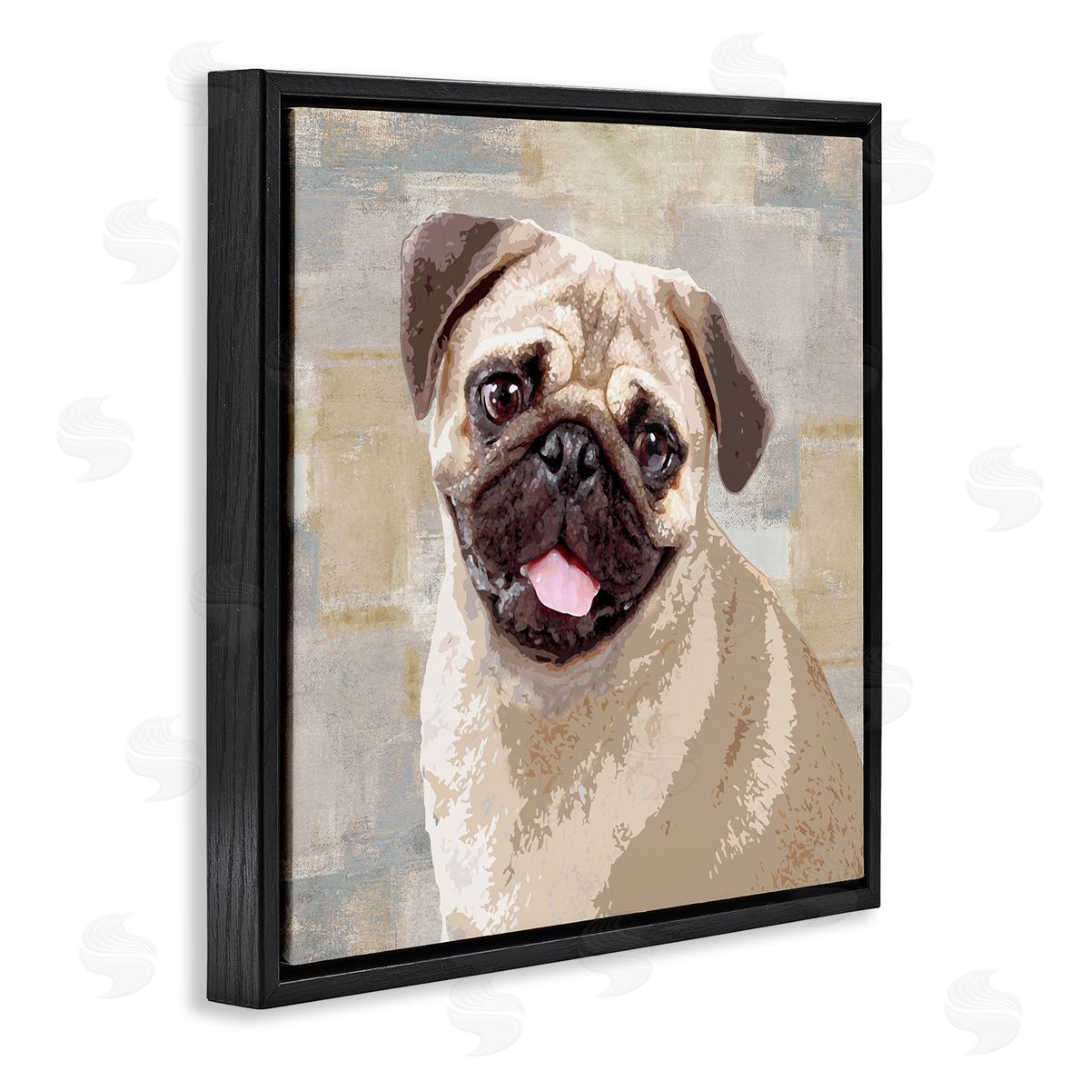 Keri Rodgers Happy Pug Dog Patchwork Pattern Black Floater Frame Canvas Art