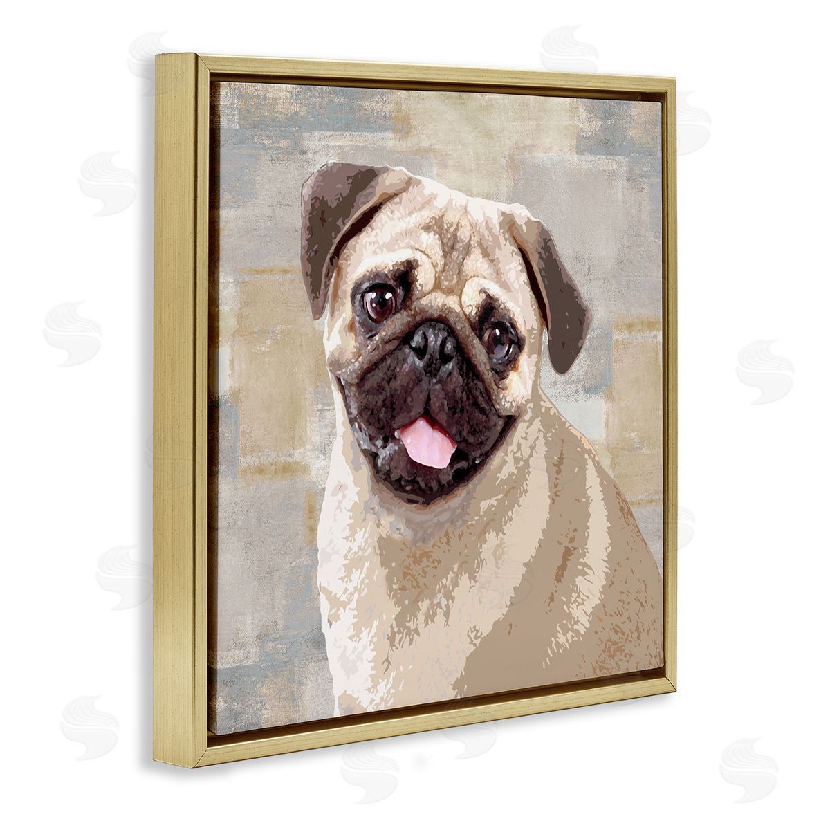 Keri Rodgers Happy Pug Dog Patchwork Pattern Gold Floater Frame Canvas Art