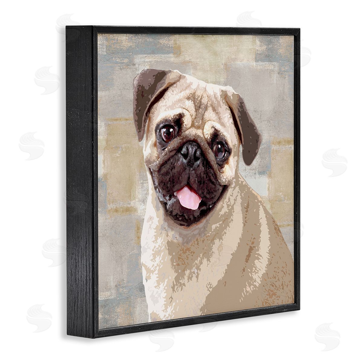 Keri Rodgers Happy Pug Dog Patchwork Pattern Black Framed Giclee Wall Art