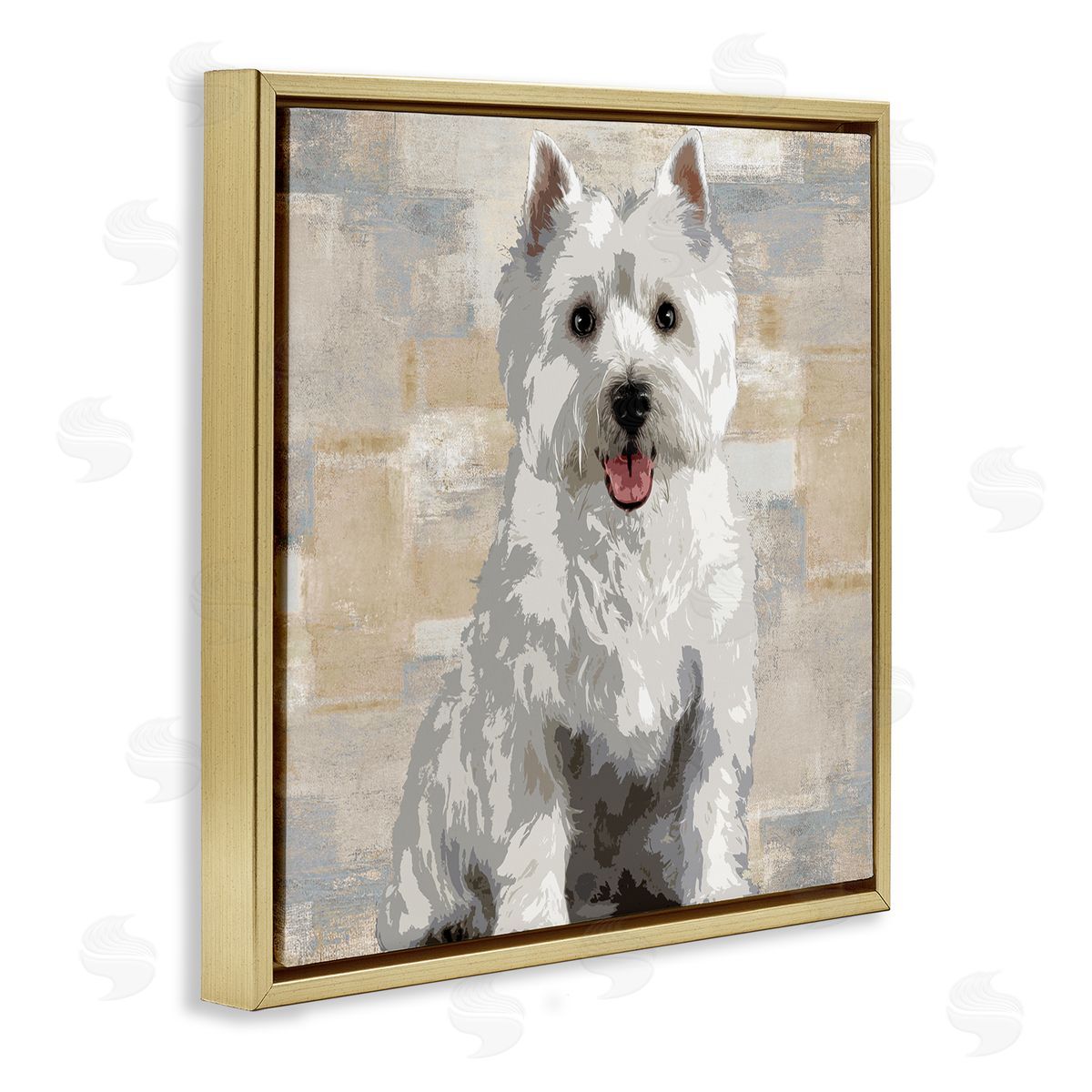 Keri Rodgers Highland Terrier Dog Patchwork Pattern Gold Floater Frame Canvas Art