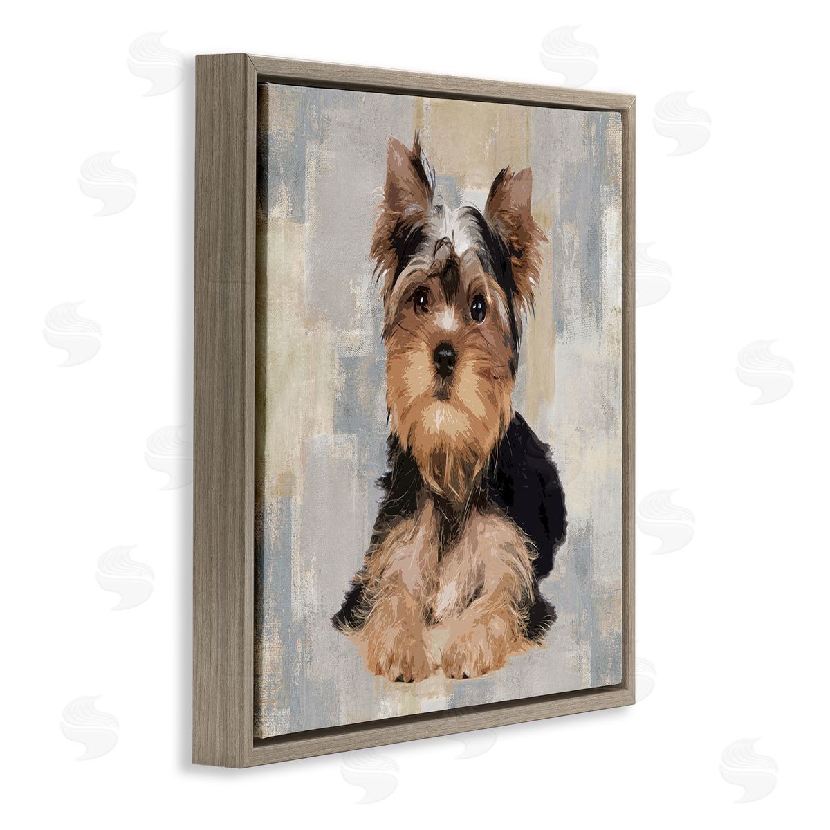 Keri Rodgers Yorkshire Terrier Dog Neutral Patchwork  Brown Floater Frame Canvas Art
