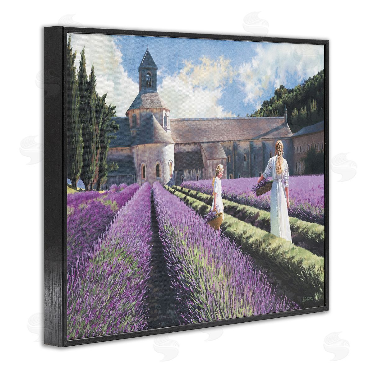 Heide Presse Women in Lavender Field Countryside Architecture Black Framed Giclee Wall Art