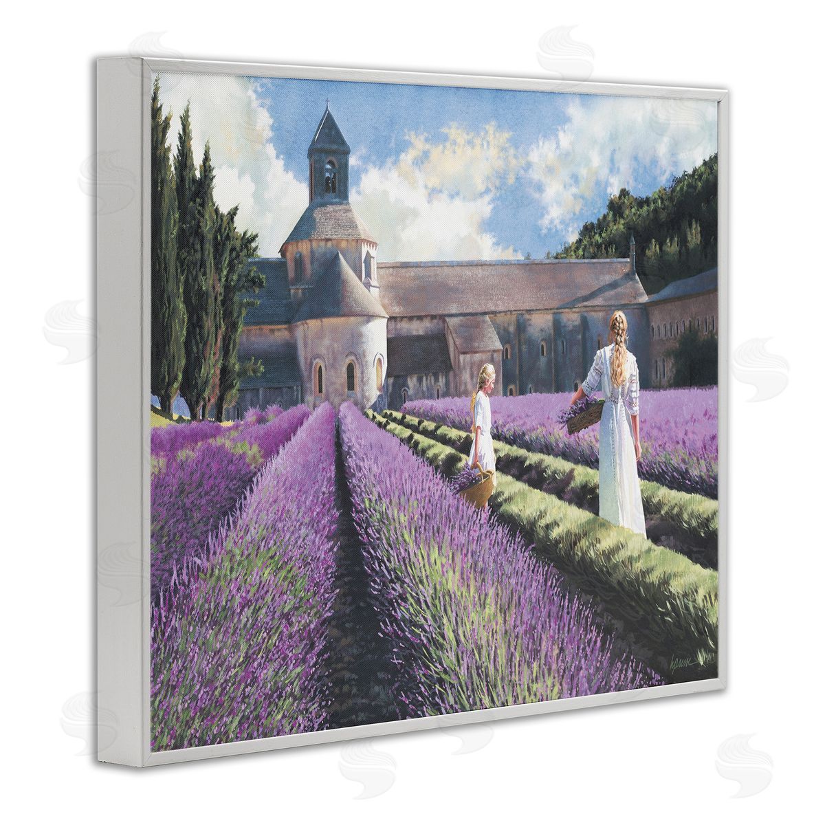 Heide Presse Women in Lavender Field Countryside Architecture White Framed Giclee Wall Art