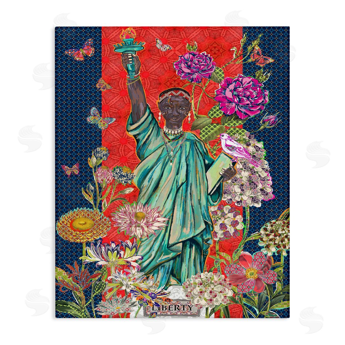 Sangita Bachelet Inspirational Male Liberty Floral Geometric Pattern Canvas Wall Art