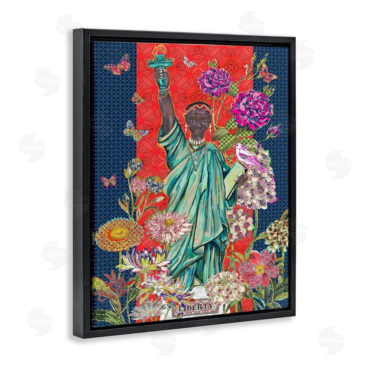 Sangita Bachelet Inspirational Male Liberty Floral Geometric Pattern Black Floater Frame Canvas Art