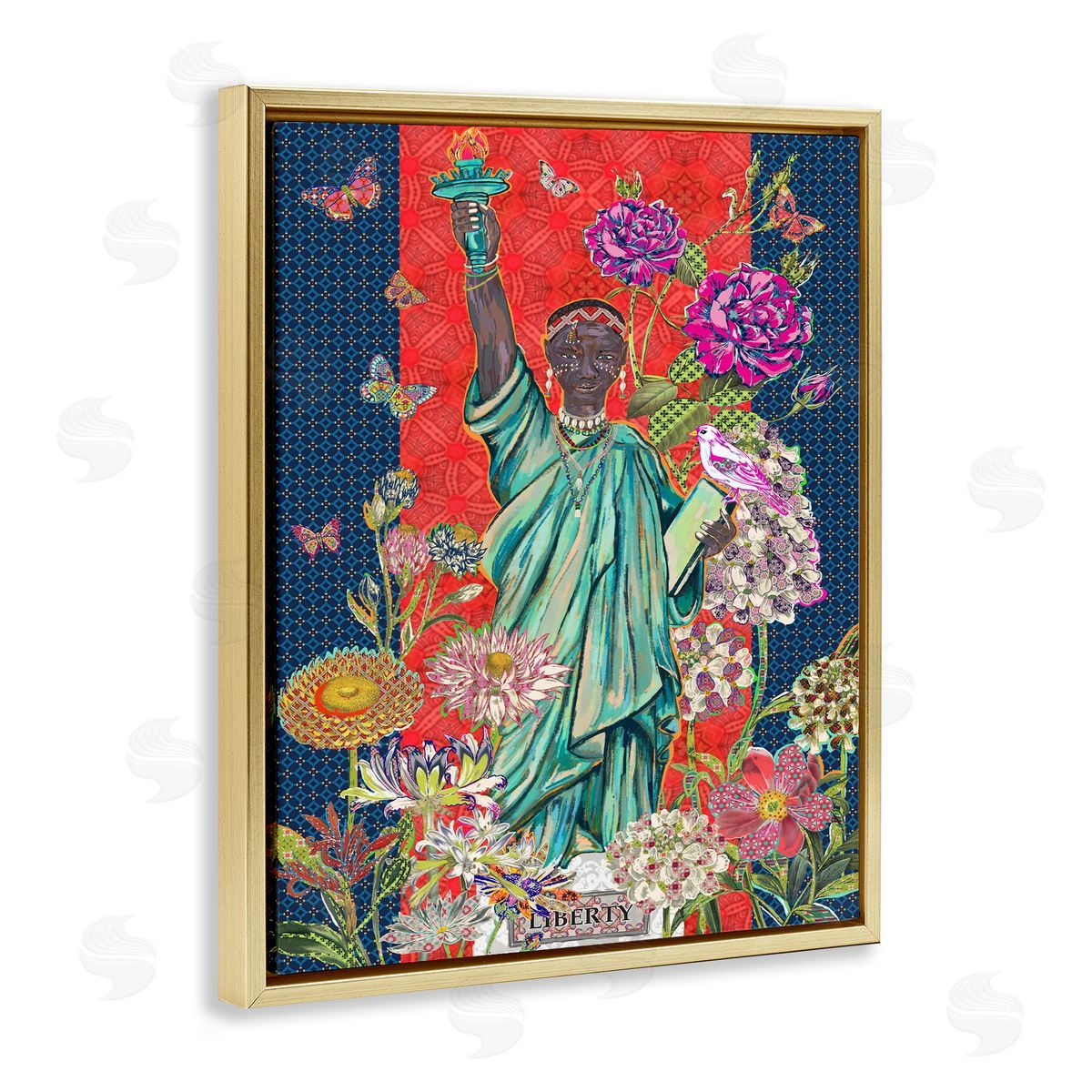 Sangita Bachelet Inspirational Male Liberty Floral Geometric Pattern Gold Floater Frame Canvas Art