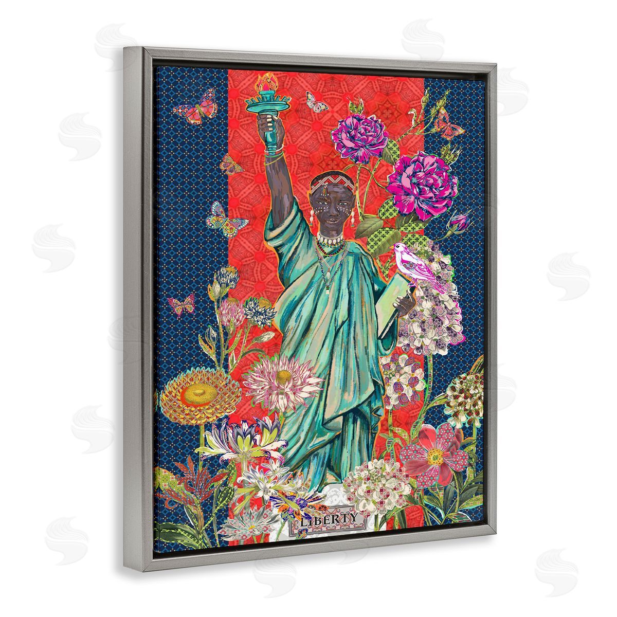 Sangita Bachelet Inspirational Male Liberty Floral Geometric Pattern Gray Floater Frame Canvas Art