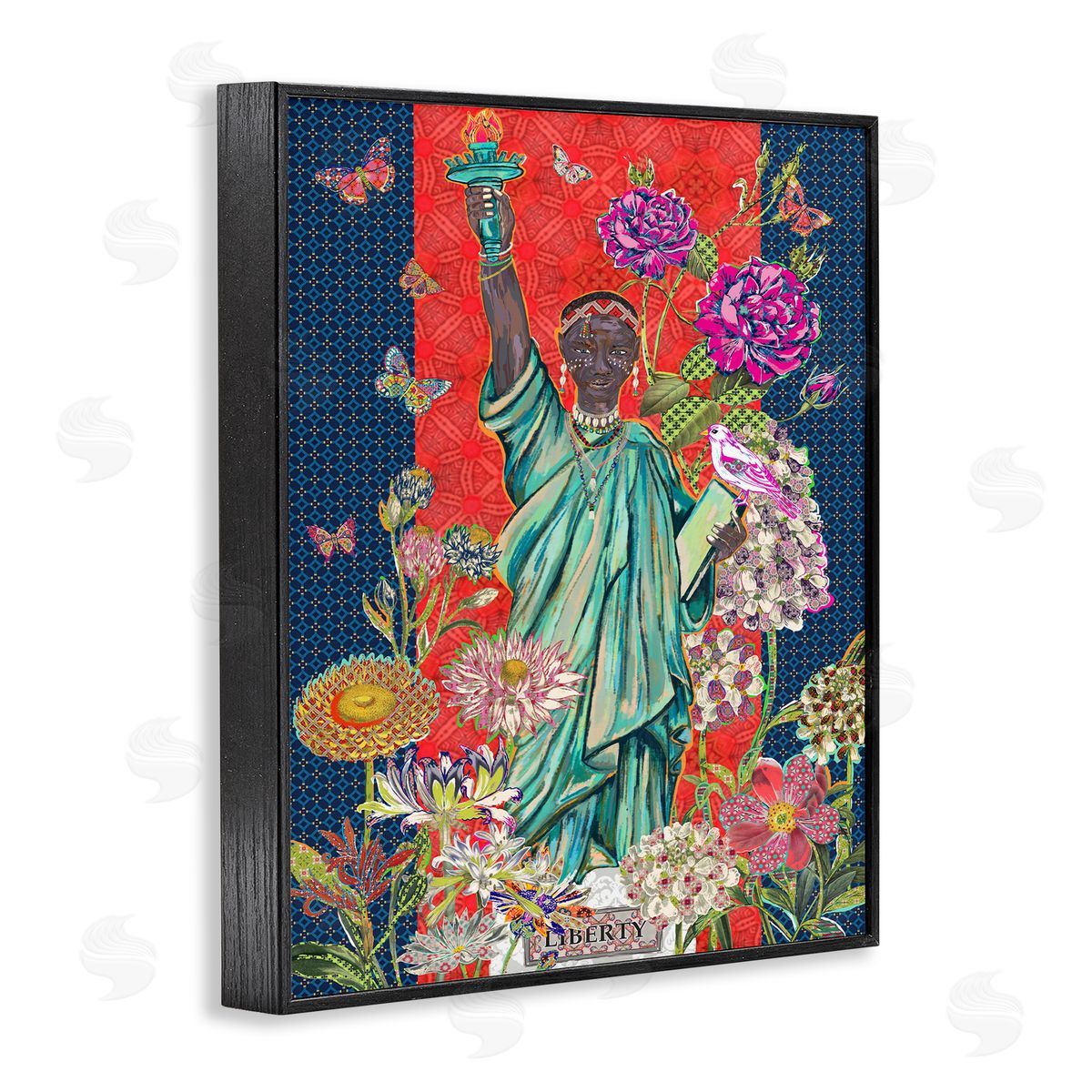 Sangita Bachelet Inspirational Male Liberty Floral Geometric Pattern Black Framed Giclee Wall Art