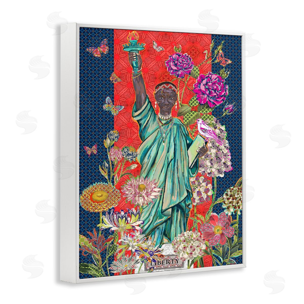 Sangita Bachelet Inspirational Male Liberty Floral Geometric Pattern White Framed Giclee Wall Art