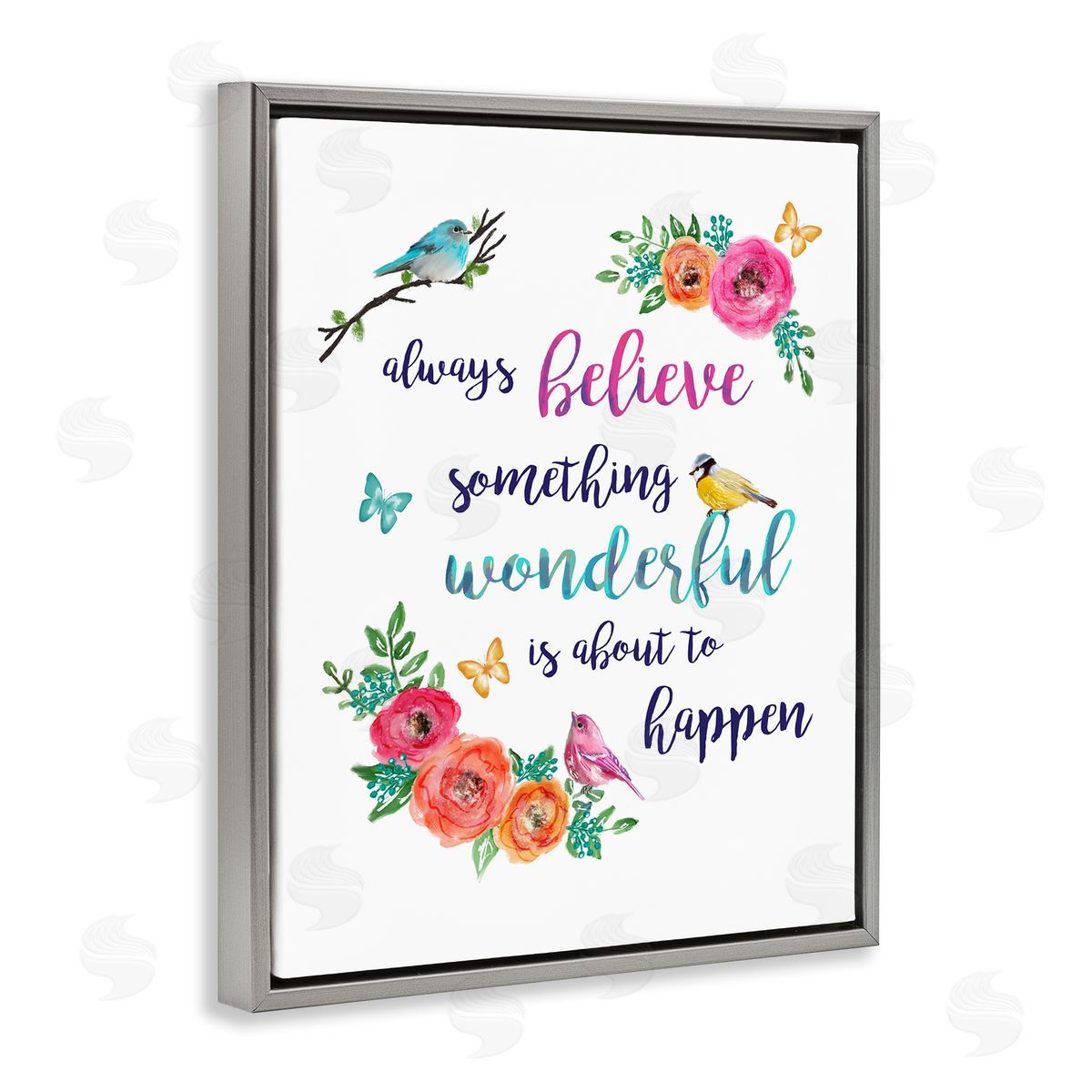 Lisa Lane Something Wonderful to Happen Birds Gray Floater Frame Canvas Art