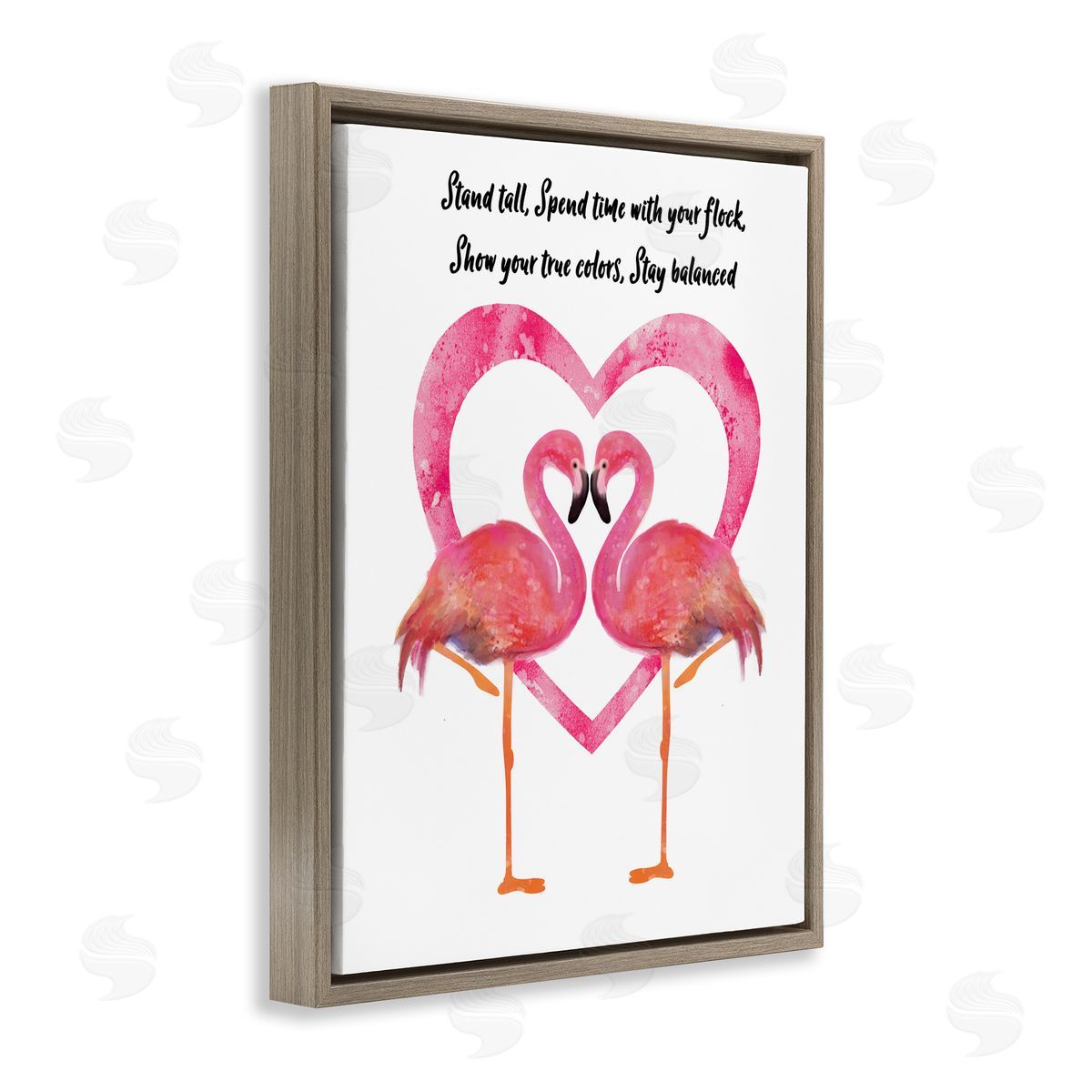 Lisa Lane Stand Tall Pink Flamingo Heart Brown Floater Frame Canvas Art