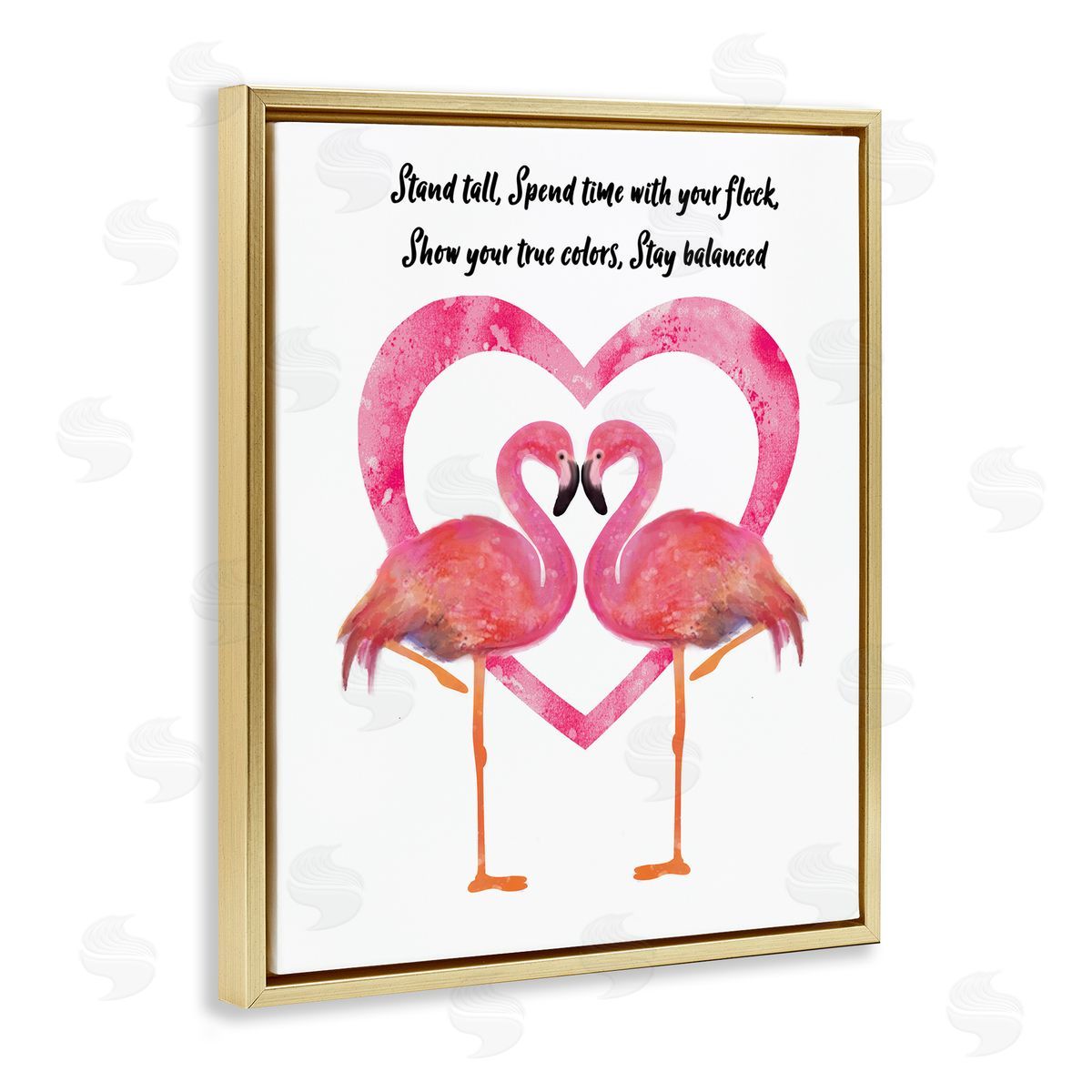 Lisa Lane Stand Tall Pink Flamingo Heart Gold Floater Frame Canvas Art