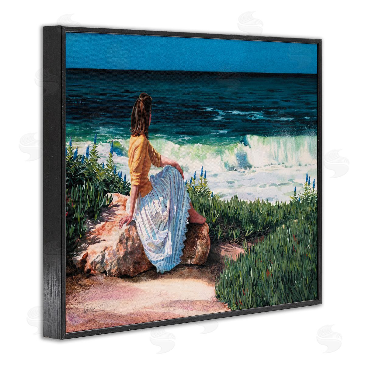 Heide Presse Woman Gazing at Beach Coast Black Framed Giclee Wall Art