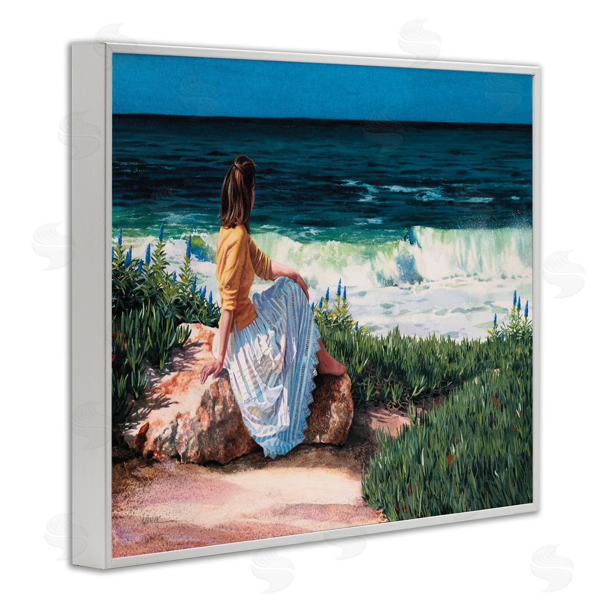 Heide Presse Woman Gazing at Beach Coast White Framed Giclee Wall Art
