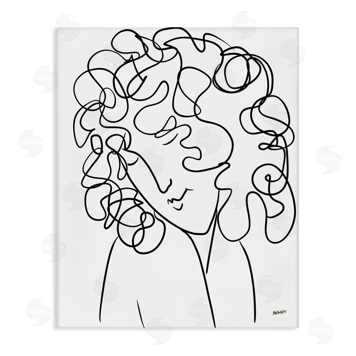 Patti Mann Minimal Female Linework Curly Hair Canvas Wall Art