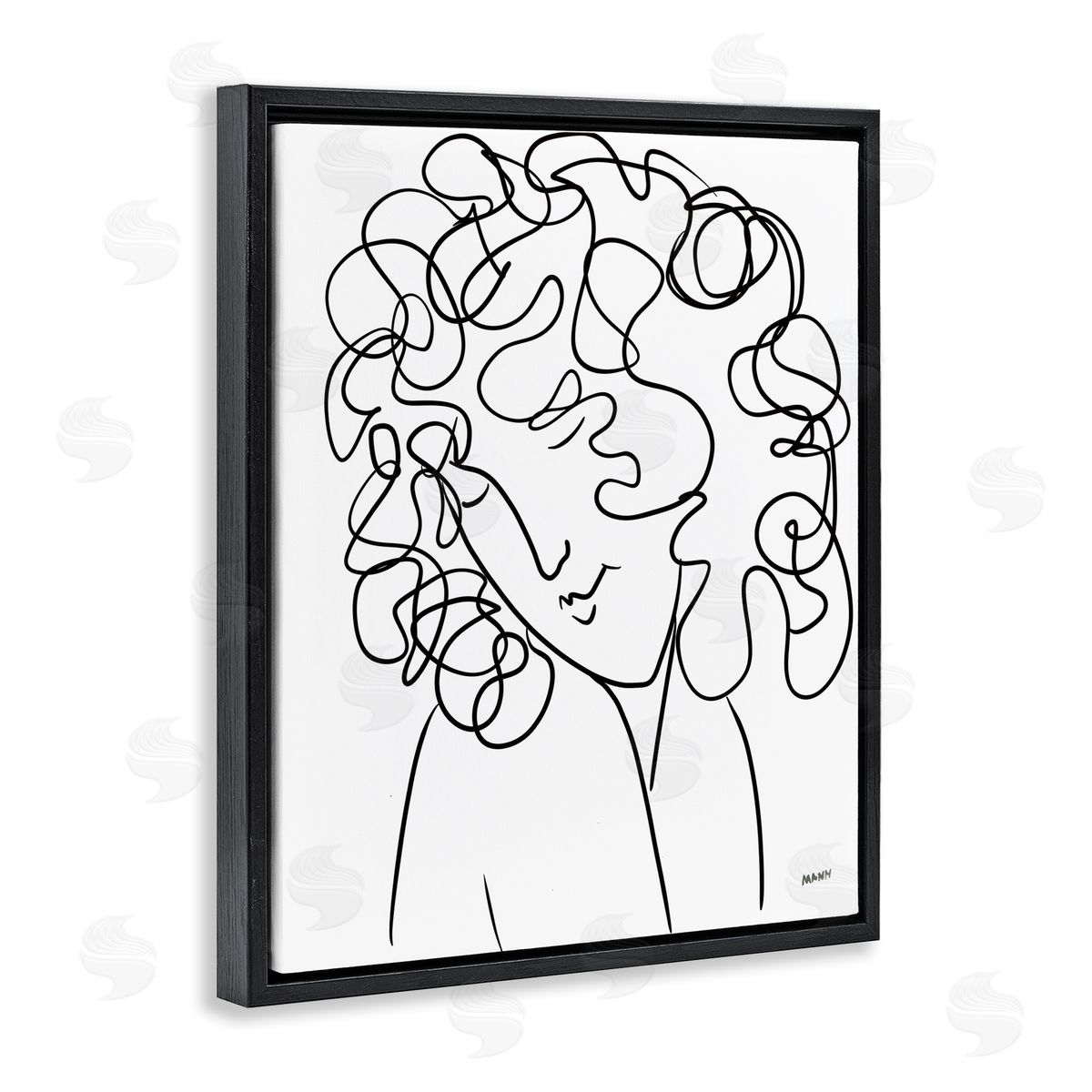 Patti Mann Minimal Female Linework Curly Hair Black Floater Frame Canvas Art