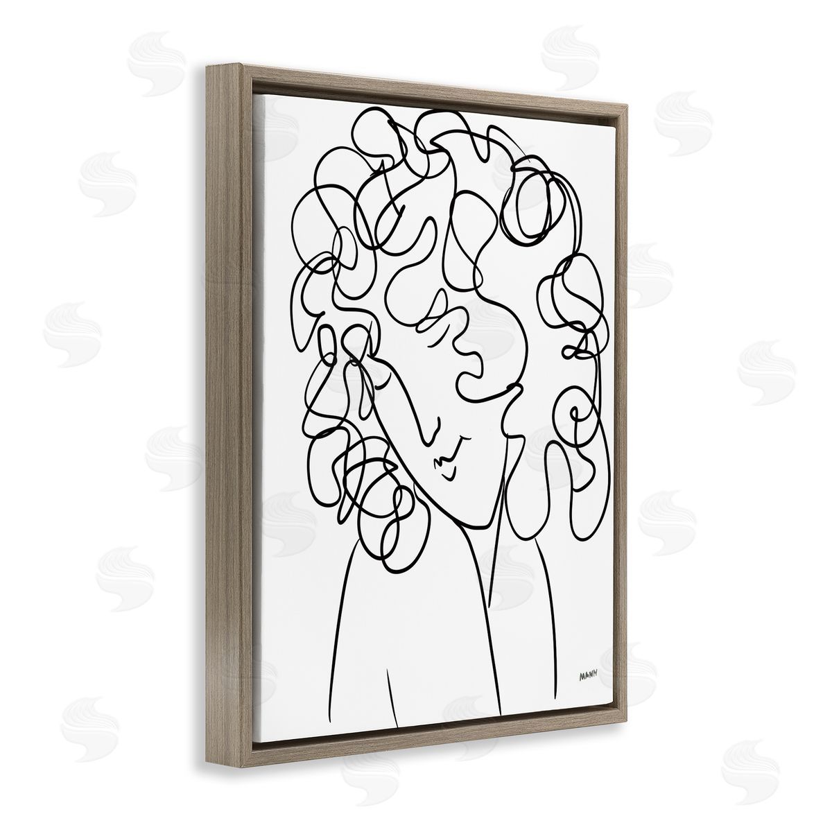Patti Mann Minimal Female Linework Curly Hair Brown Floater Frame Canvas Art