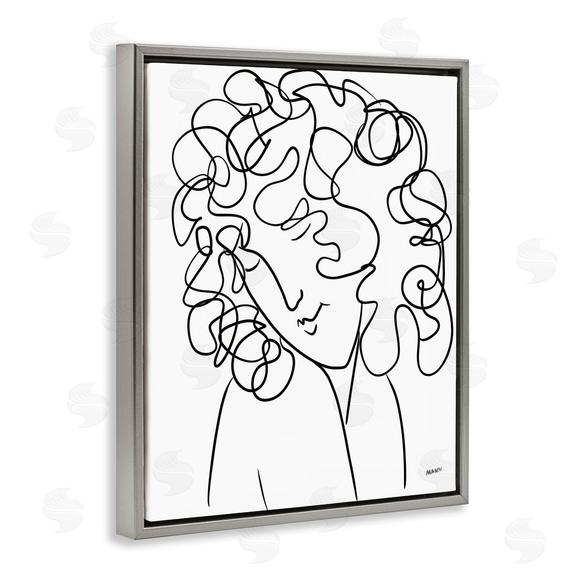 Patti Mann Minimal Female Linework Curly Hair Gray Floater Frame Canvas Art