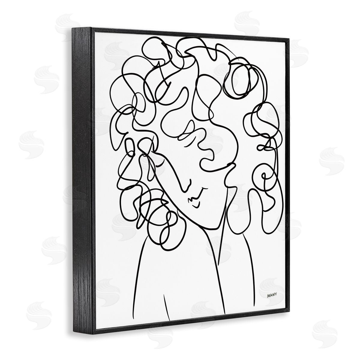 Patti Mann Minimal Female Linework Curly Hair Black Framed Giclee Wall Art