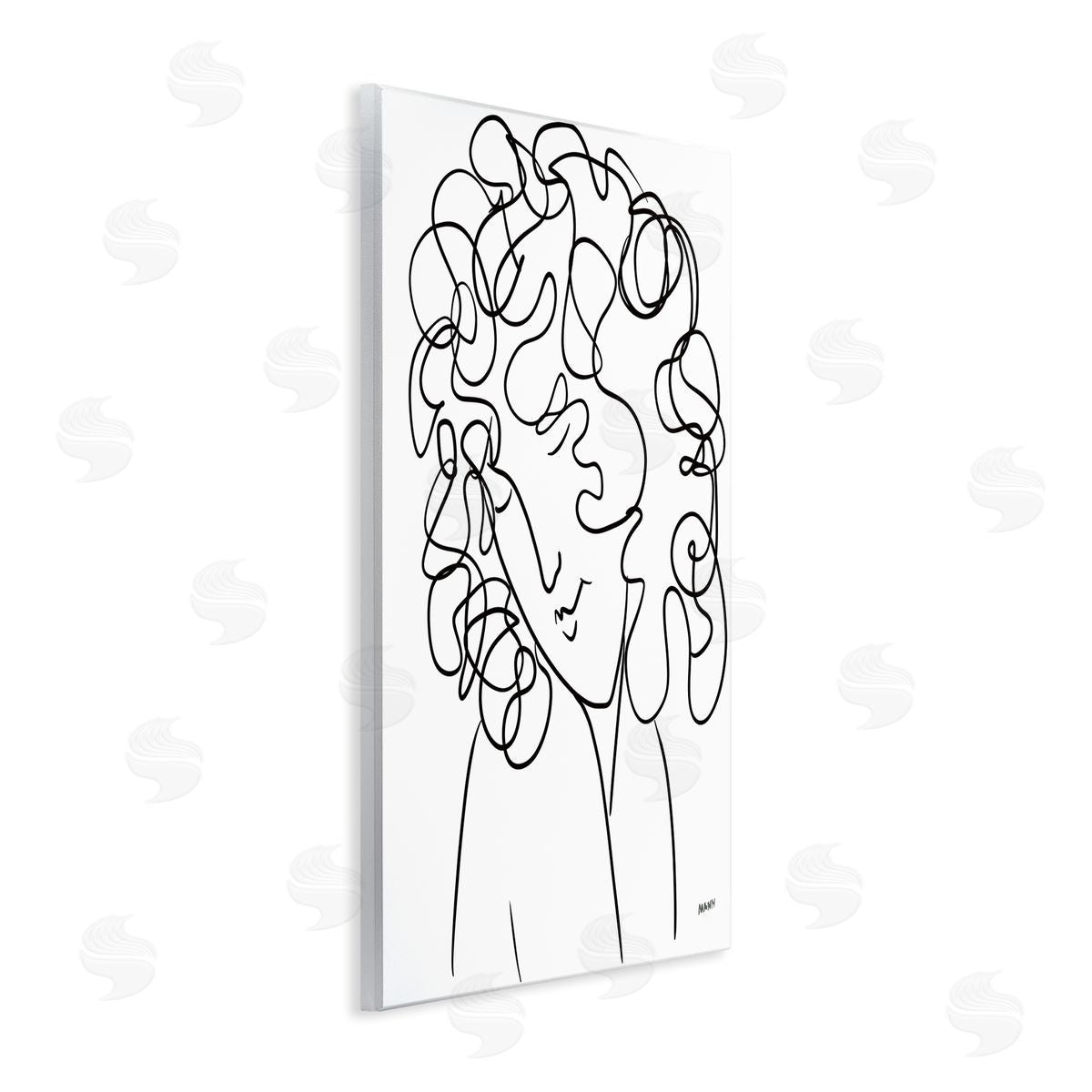 Patti Mann Minimal Female Linework Curly Hair Wall Plaque Art