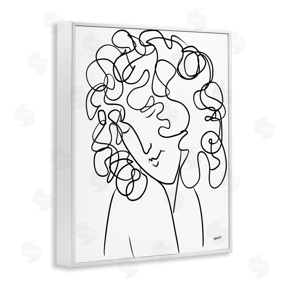 Patti Mann Minimal Female Linework Curly Hair White Framed Giclee Wall Art