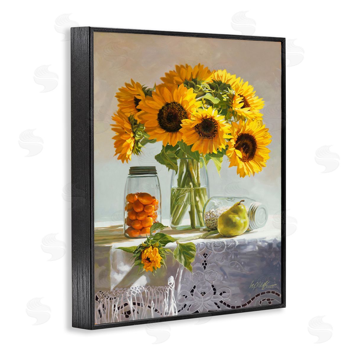 Heide Presse Farmhouse Sunflower Country Fruit Jars Black Framed Giclee Wall Art
